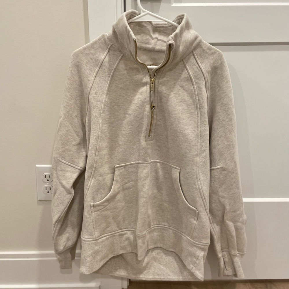 Lululemon Scuba Oversized Funnel Neck Half Neck Half Zip Heathered Light Ivory - Picture 2 of 8